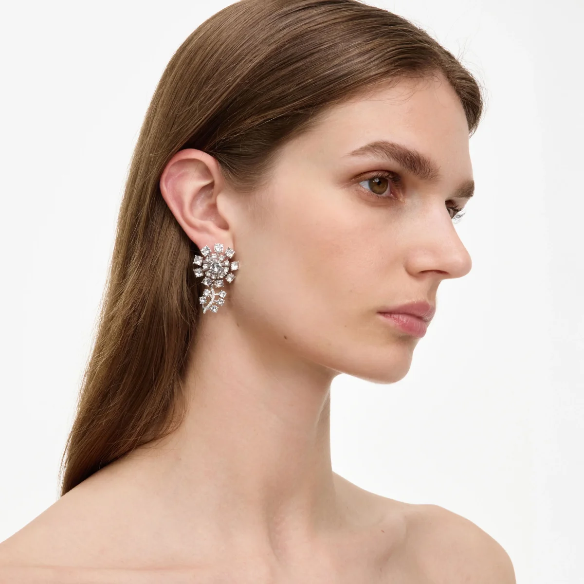 Small Silver Flower Crystal Earrings - Image 3