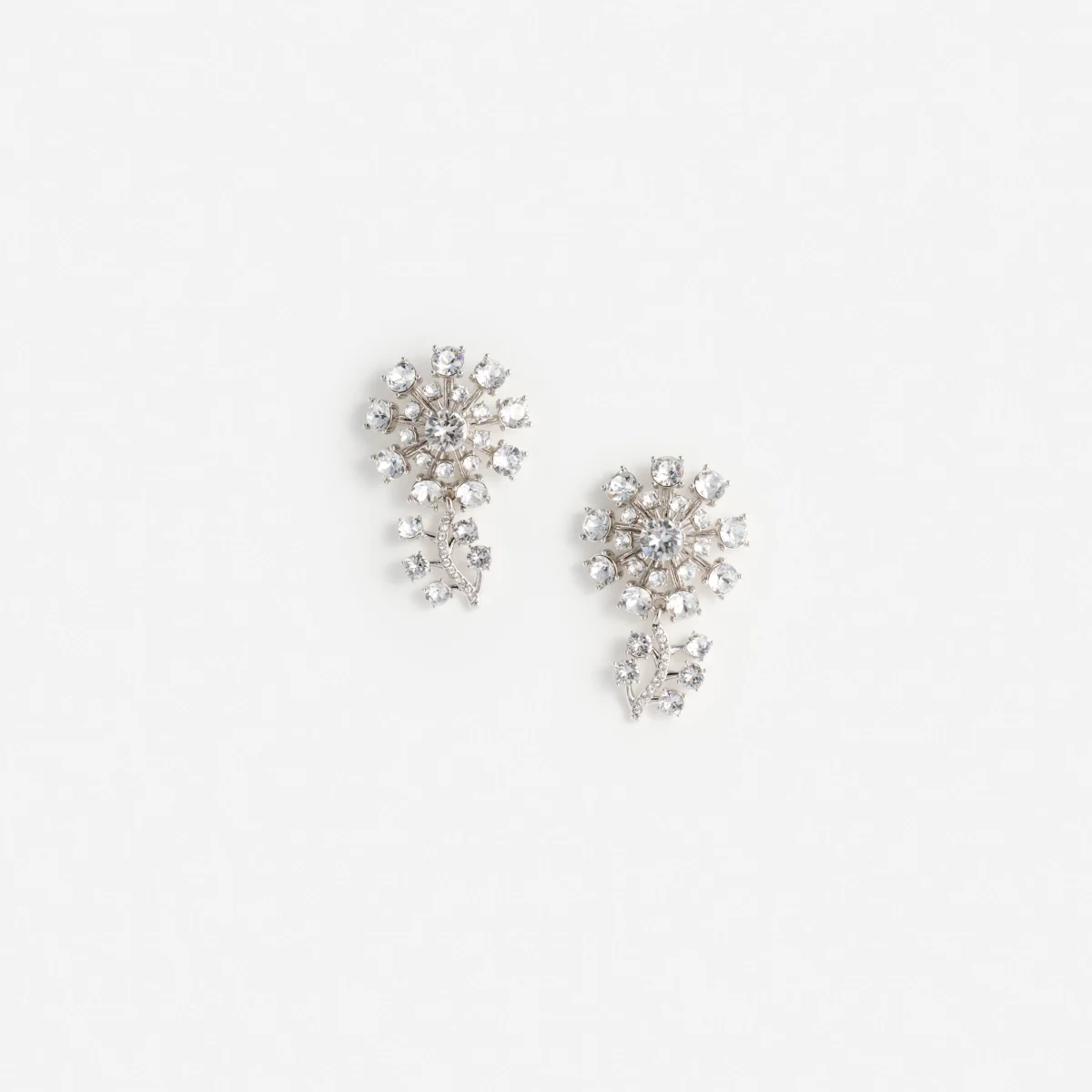 Small Silver Flower Crystal Earrings - Image 2