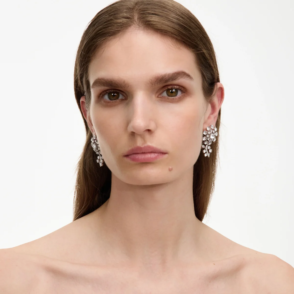 Small Silver Flower Crystal Earrings - Image 5