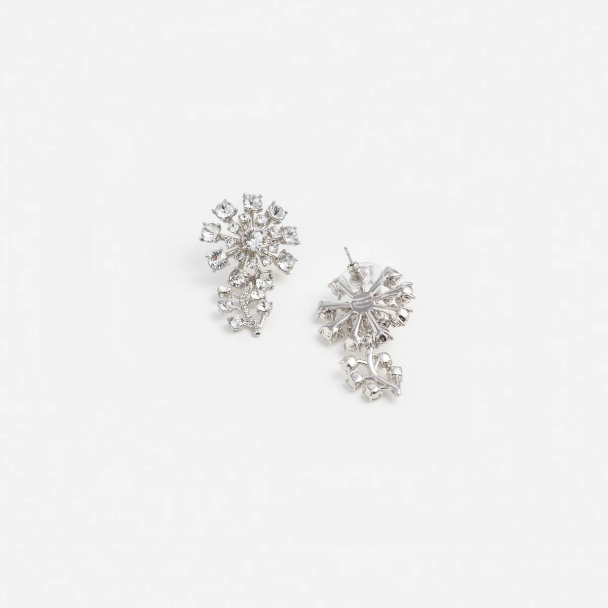 Small Silver Flower Crystal Earrings - Image 4