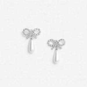 Crystal Bow Pearl Earrings