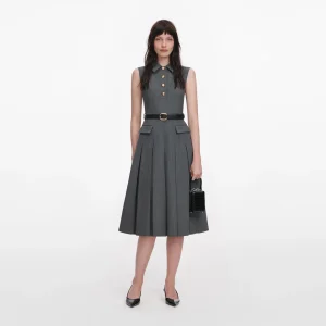 Grey Tailored Pleated Midi Dress