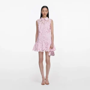 Pink Lace Collared Mini Dress